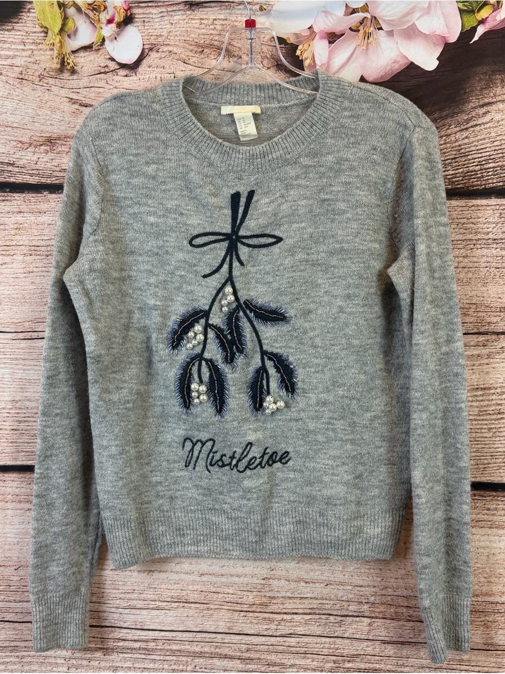 Women’s Pearls Beaded Embroidered Soft Pullover Sweater XS